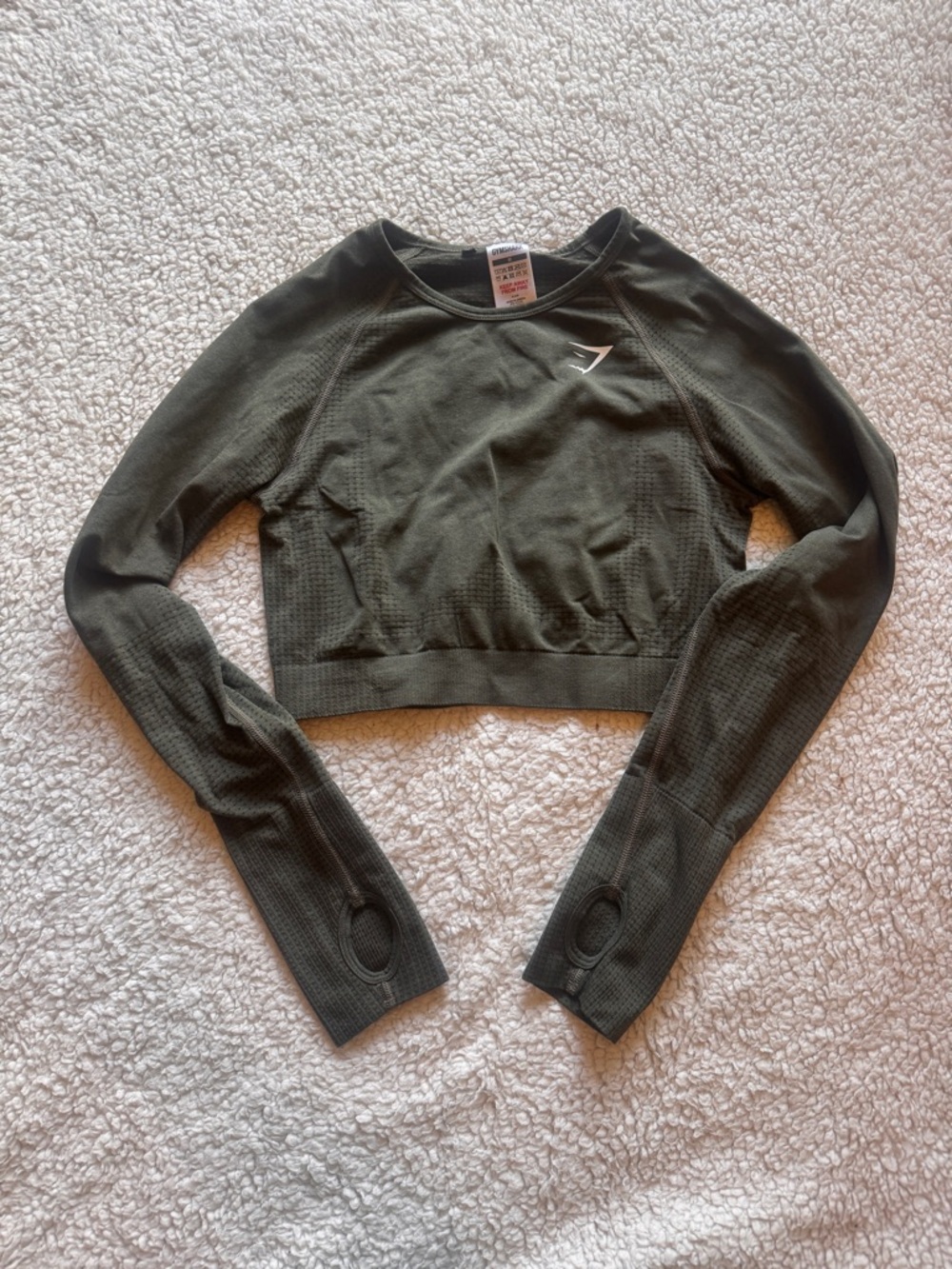 Gymshark // Women’s Olive Green Long-Sleeve Crop Top Exercise top sz medium wi1